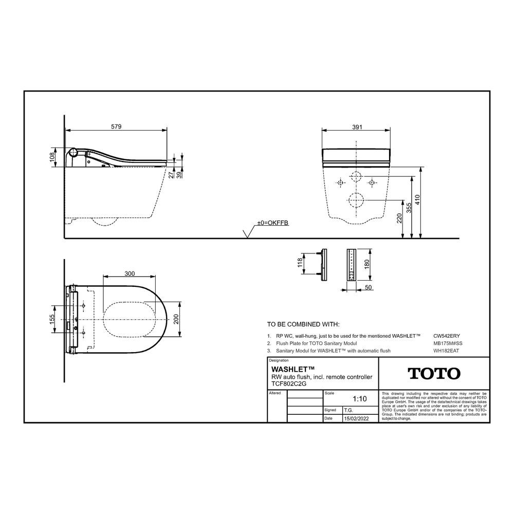 TOTO Washlet RW Dusch-WC mit Fernbedienung, EWATER plus und Entkalkungsfunktion, Ureaha... TOTO-TCF802C2G 4050663095697 (Abb. 8)