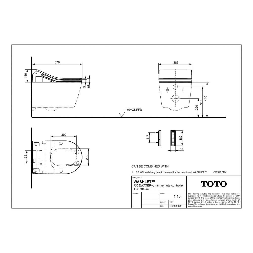 TOTO Washlet RX Dusch-WC mit Fernbedienung, EWATER plus und Entkalkungsfunktion, Ureahar... TOTO-TCF894CG 4050663095444 (Abb. 9)