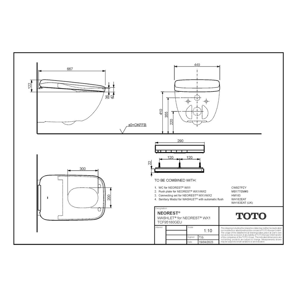 TOTO Washlet für Neorest WX1 mit Fernbedienung und EWATER plus, Ureaharz/Thermoplast... TOTO-TCF95180GEU 4050663096656 (Abb. 11)