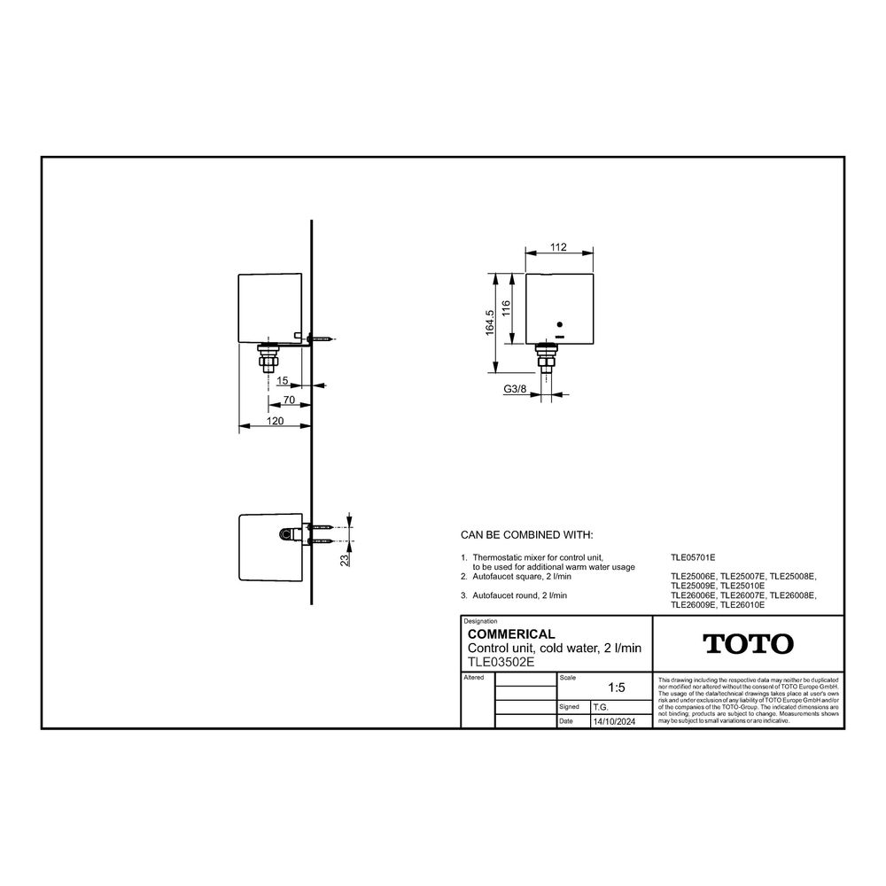 TOTO Steuereinheit Kaltwasser, 2l/min, für Automatikarmaturen, Kunststoff/Messing, Chro... TOTO-TLE03502E 4050663096878 (Abb. 2)