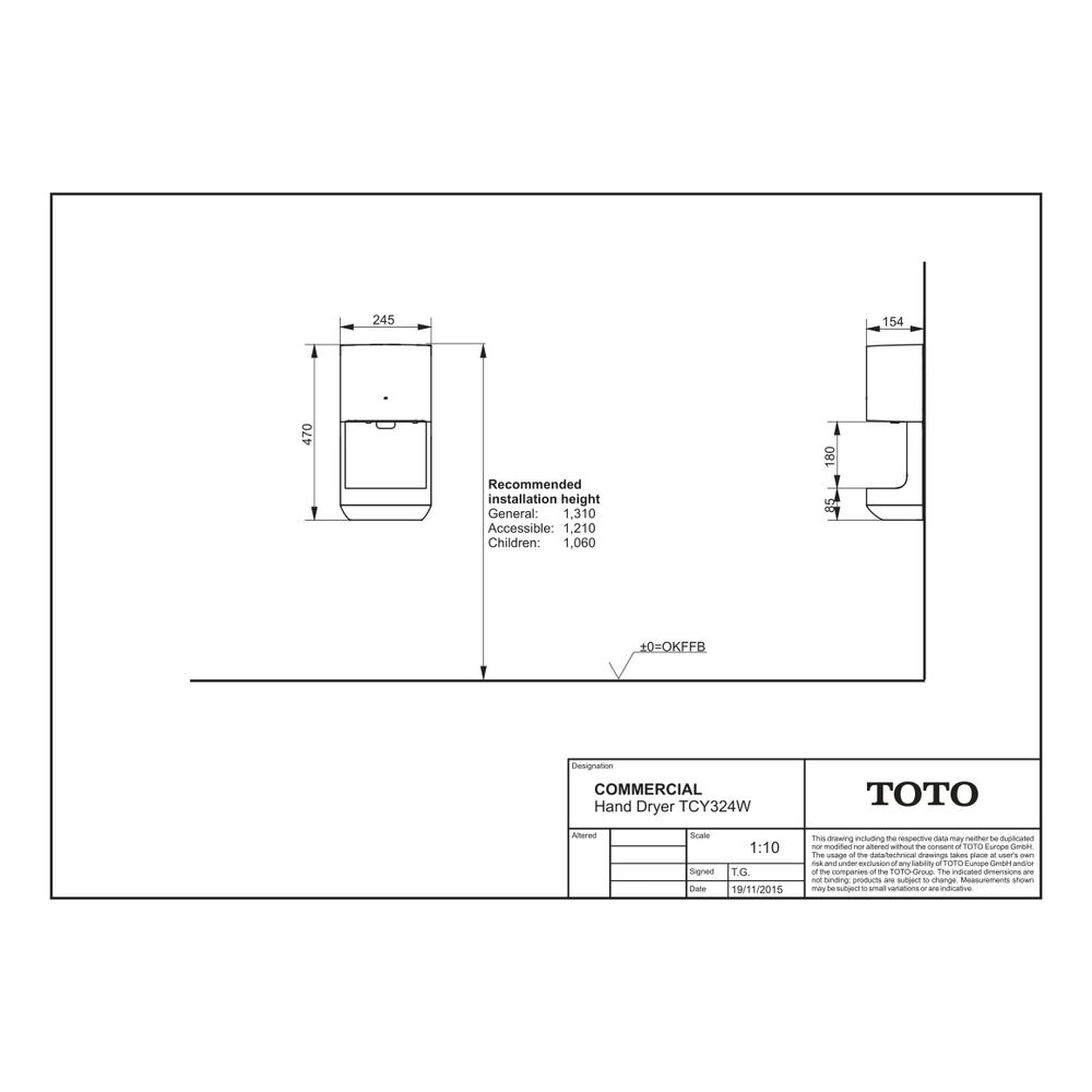TOTO Public Elektronoischer Händetrockner sensorgesteuert, Breite 245mm, Wandmontage Aufp... TOTO-TYC324W 4050663093266 (Abb. 4)