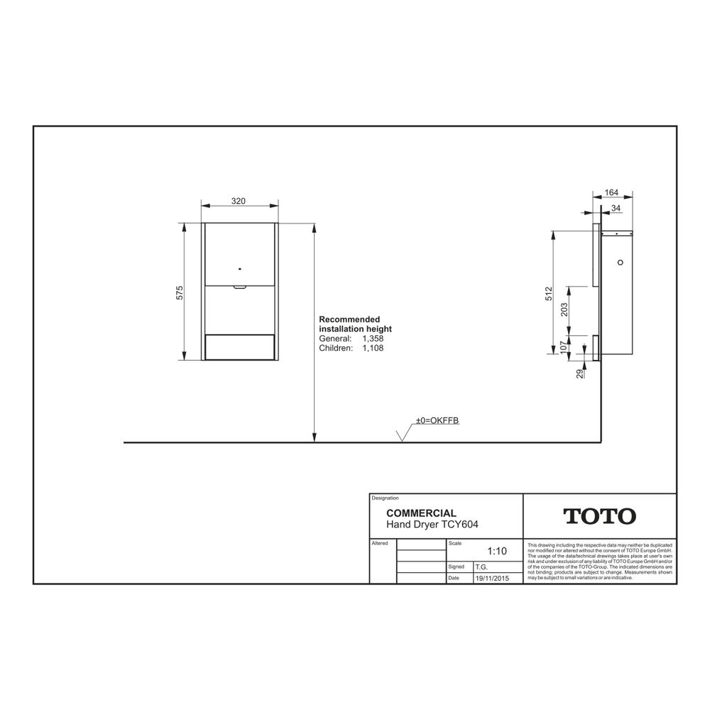 TOTO Public Elektronoischer Händetrockner sensorgesteuert, Breite 300mm, Wandmontage Unter... TOTO-TYC604 4050663093273 (Abb. 2)