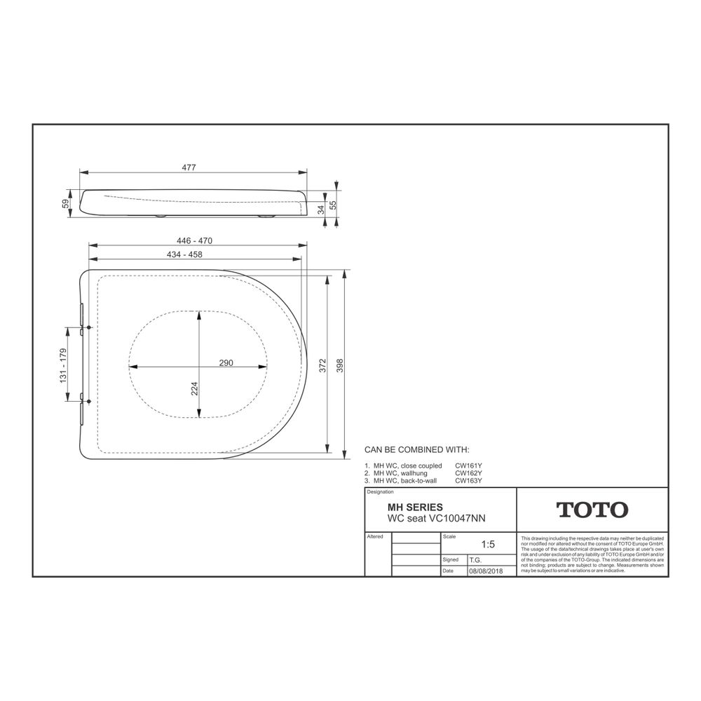TOTO MH WC-Sitz abnehmbar, mit Edelstahlscharnieren und Absenkautomatik, Ureaharz, Weiß... TOTO-VC10047NN 4050663093952 (Abb. 2)