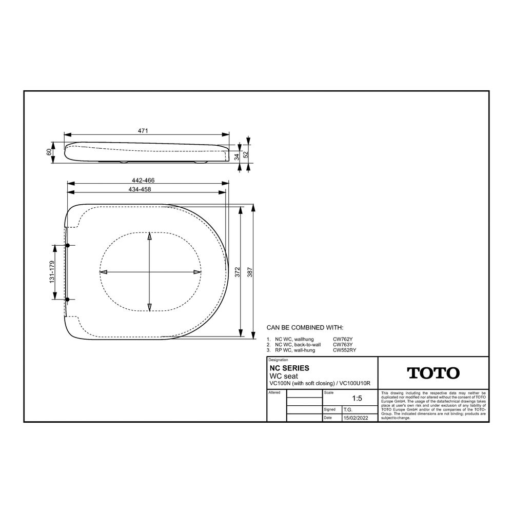 TOTO NC WC-Sitz abnehmbar, mit Edelstahlscharnieren und Absenkautomatik, Ureaharz, Weiß... TOTO-VC100N 4050663093945 (Abb. 4)