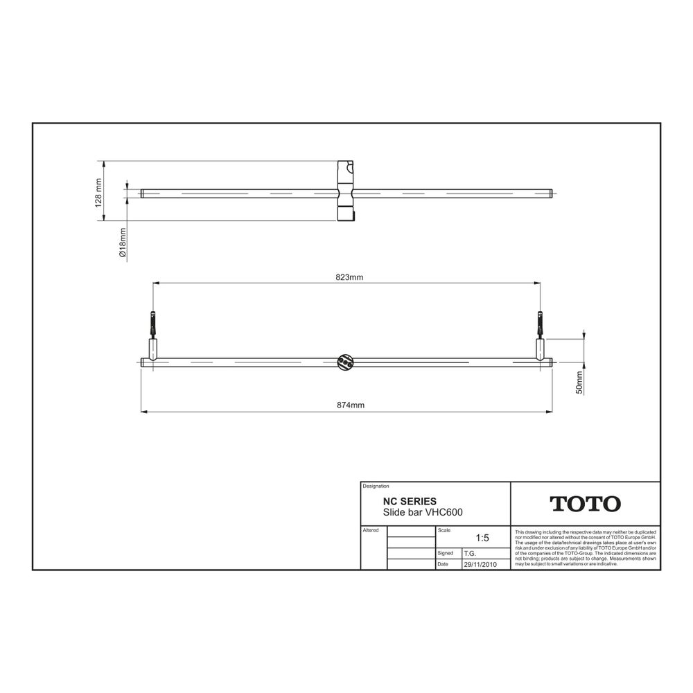 TOTO Brausestange mit Brausehalter, Durchmesser 18mm, Chrom, Wandmontage, Messing verchrom... TOTO-VHC600 4050663001353 (Abb. 2)