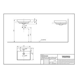 TOTO CS Waschtisch eckig, Breite 500mm, Wandmontage, mit Hahnloch und Überlauf, Keramik... TOTO-LW1215CKE 4050663094881 (Abb. 1)