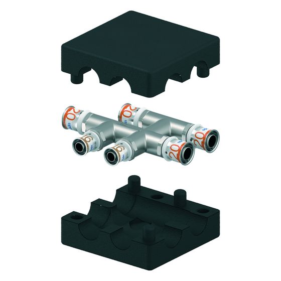 Uponor S-Press Plus HK-Kreuzfitting mit Dämmbox isoliert, 20x16x20mm