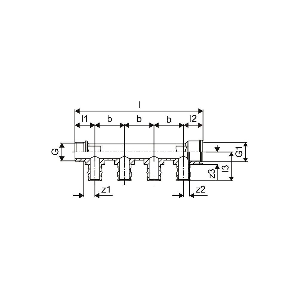 Uponor Q und E Verteiler IG/AG PL, G 3/4" MT/FT, 3x20mm, c/c 40mm... UPONOR-1047925 4021598118003 (Abb. 3)