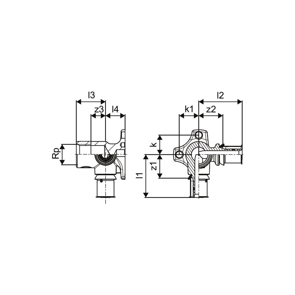 Uponor S-Press Plus Doppel-Wandscheibe 90 Grad lang, 20mm x Rp 1/2" FT-20... UPONOR-1070649 6414905219650 (Abb. 3)