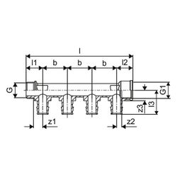 Uponor Q und E Verteiler IG/AG PL, G 3/4" MT/FT, 3x20mm, c/c 40mm... UPONOR-1047925 4021598118003 (Abb. 1)