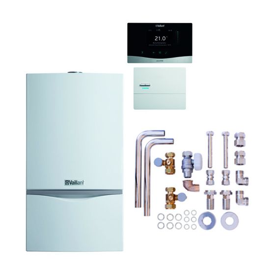 Vaillant atmoTEC exclusive Gas-Wandheizgerät Paket 6.217/2 VC 104/4-7 A LL, sensoHOME 380f/2, Zubehör, 4,8-10kW bei 80/60 C