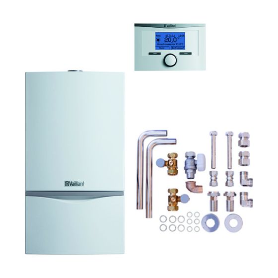 Vaillant atmoTEC exclusive Gas-Wandheizgerät Paket 6.220 VC 104/4-7 A E, calorMATIC 350, Zubehör, 4,8-10kW bei 80/60 C