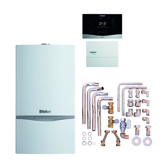 Vaillant atmoTEC exclusive Gas-Wandheizgerät Paket 6.222/2 VC 104/4-7 A E, sensoHOME 380f/2, Zubehör, 4,8-10kW bei 80/60 C