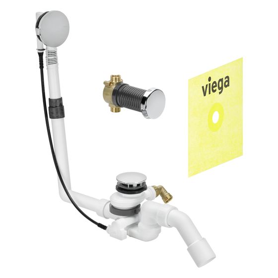 Viega Multiplex Trio Ab- und Überlauf F 6145.4, DN 40/50, Bowdenzug-Länge 560mm, Länge/Höhe 100x180mm, Ventil verchromt