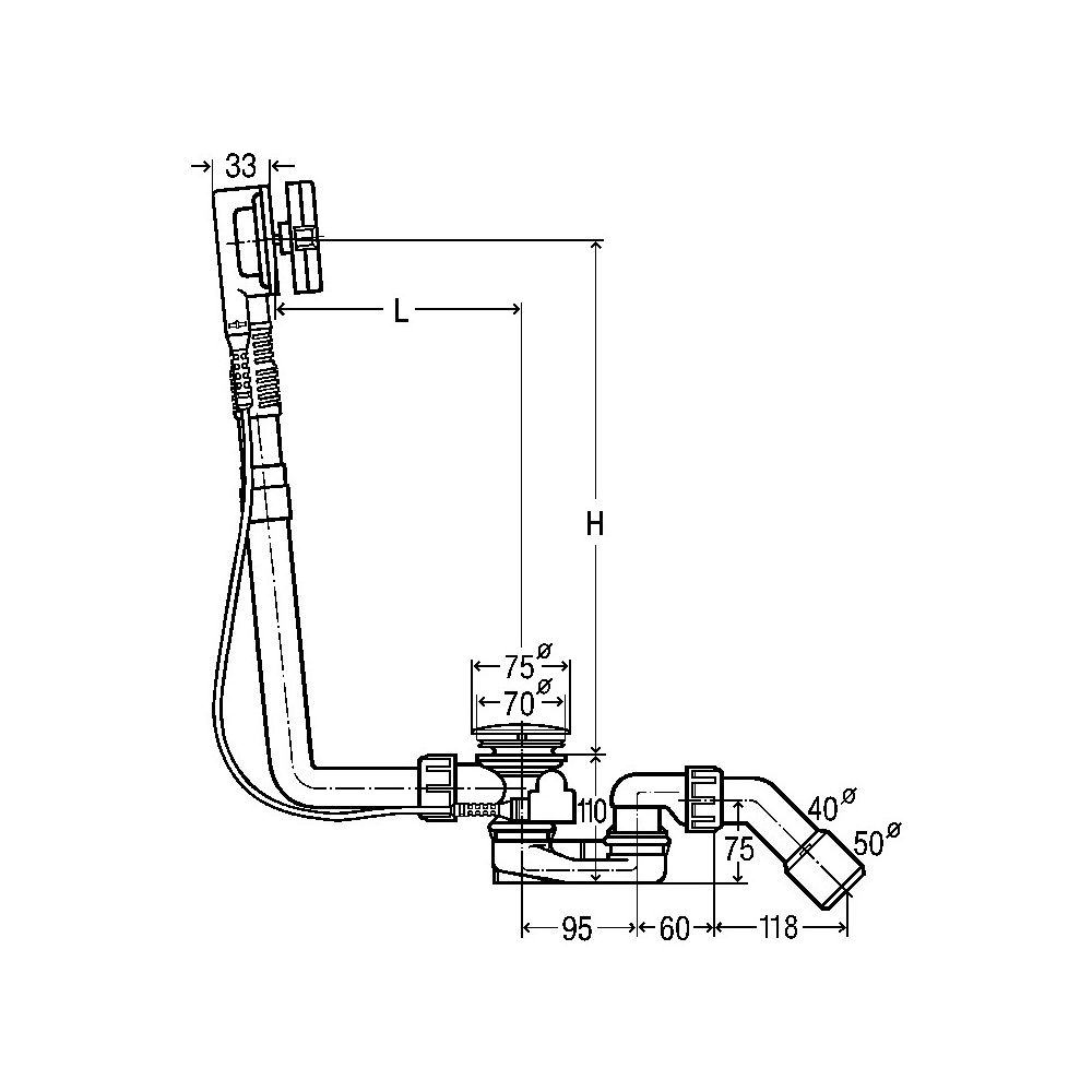 Viega Multiplex Ab- und Überlaufgarnitur 6163.45, DN 40/50, Bowdenzug-Länge 725mm, Länge/... VIEGA-138561 4015211138561 (Abb. 2)