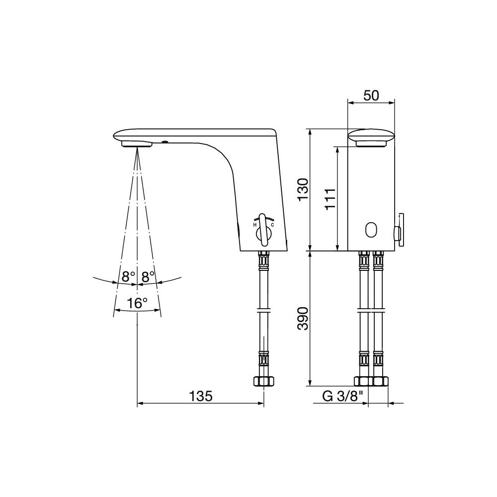 Viega AquaVip Waschtischarmatur elektronisch 9121.6, warm und kalt, 185,5x60x130mm, verch... VIEGA-828301 4015211828301 (Abb. 2)
