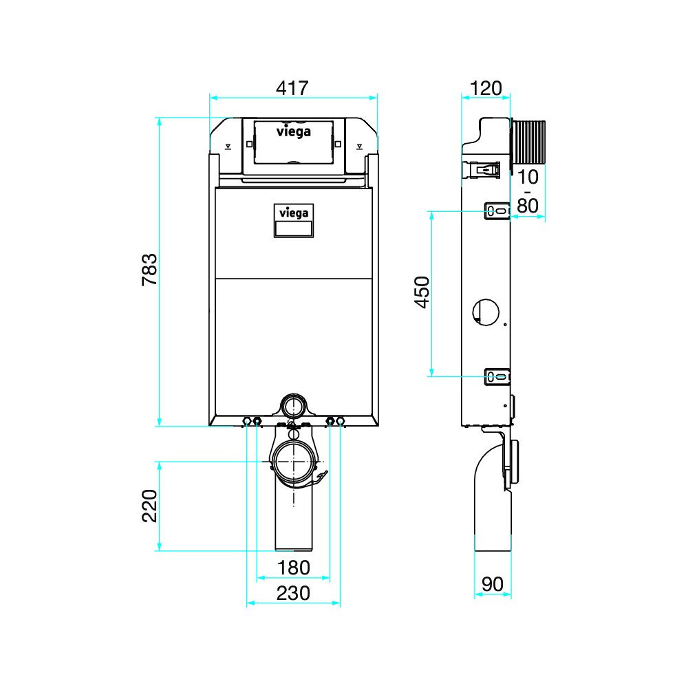 Viega Prevista Pure WC-Block mit Dusch WC-Anschluss 3H 8517, Bauhöhe 1077mm, Stahl verzin... VIEGA-824150 4015211824150 (Abb. 3)