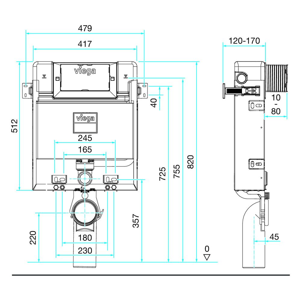 Viega Prevista Pure WC-Block mit Dusch WC-Anschluss 3L 8518, Bauhöhe 820mm, Stahl verzink... VIEGA-824167 4015211824167 (Abb. 3)