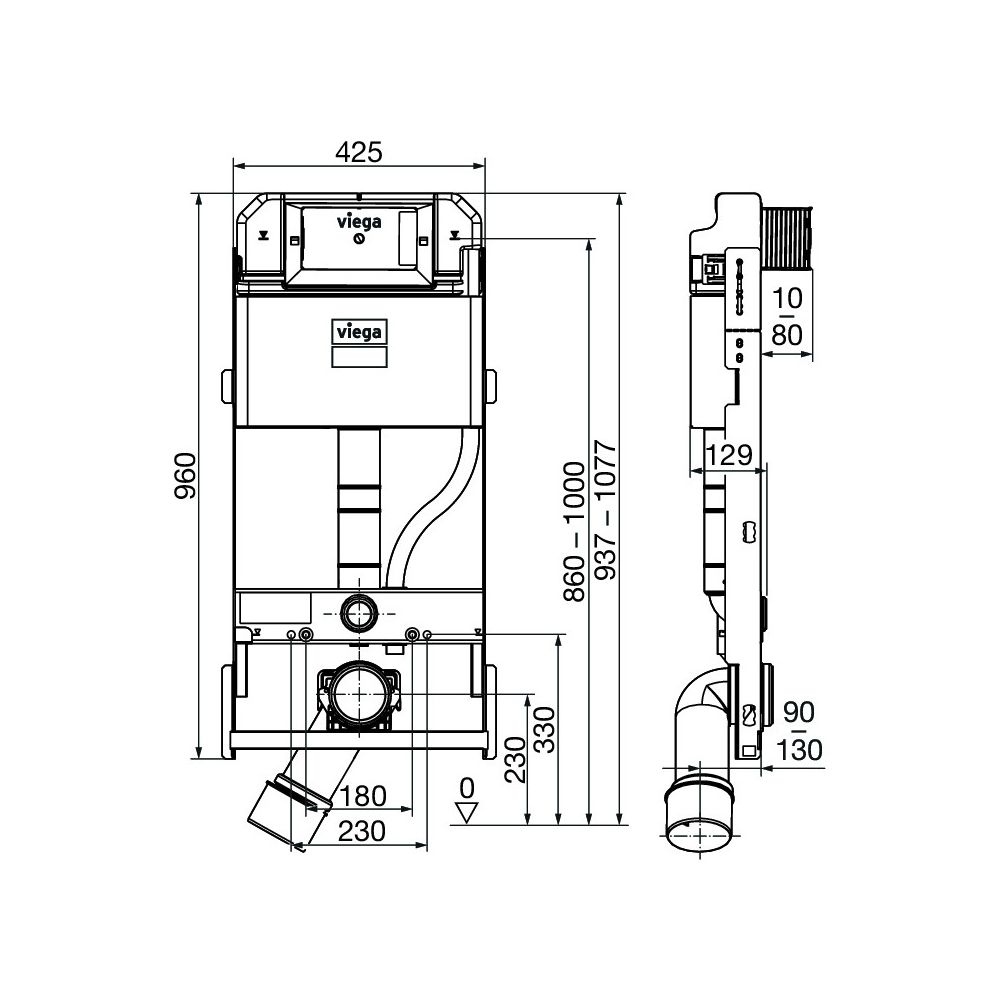 Viega Prevista Dry Plus WC-Modul 8515, Bauhöhe 937-1077mm, Stahl verzinkt... VIEGA-824099 4015211824099 (Abb. 3)