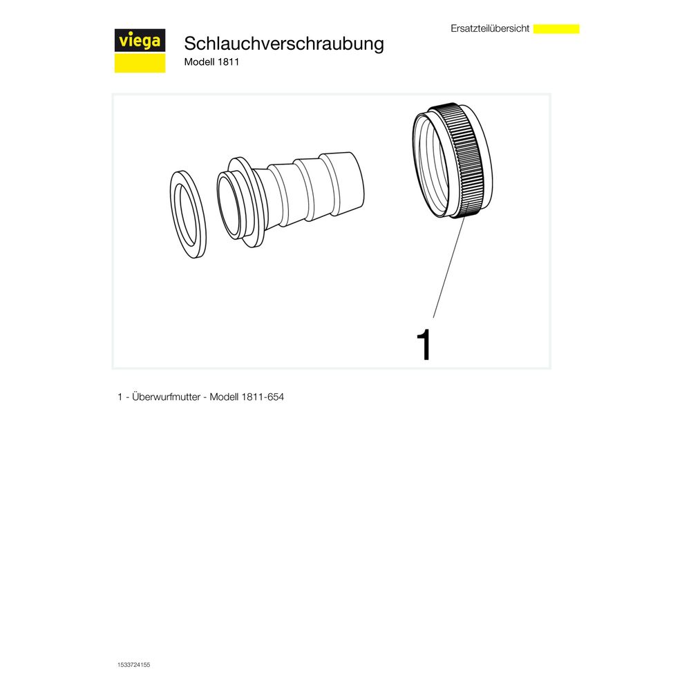 Viega Schlauchverschraubung 1811, flachdichtend, für ID-Schlauch 1/2", G 3/4", Messing... VIEGA-101473 4015211101473 (Abb. 4)