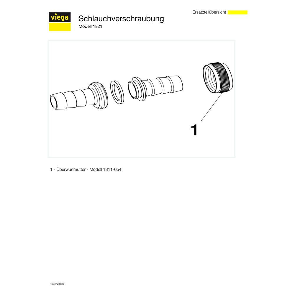 Viega Schlauchverschraubung 1821, flachdichtend, für ID-Schlauch 3/8", G 1/2", Messing... VIEGA-137533 4015211137533 (Abb. 4)