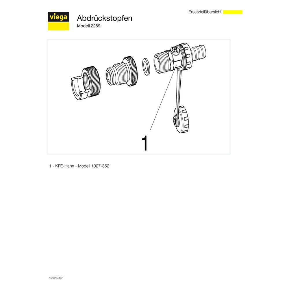 Viega Abdrückstopfen 2269 mit KFE-Hahn, d. 22mm, Messing... VIEGA-140557 4015211140557 (Abb. 4)