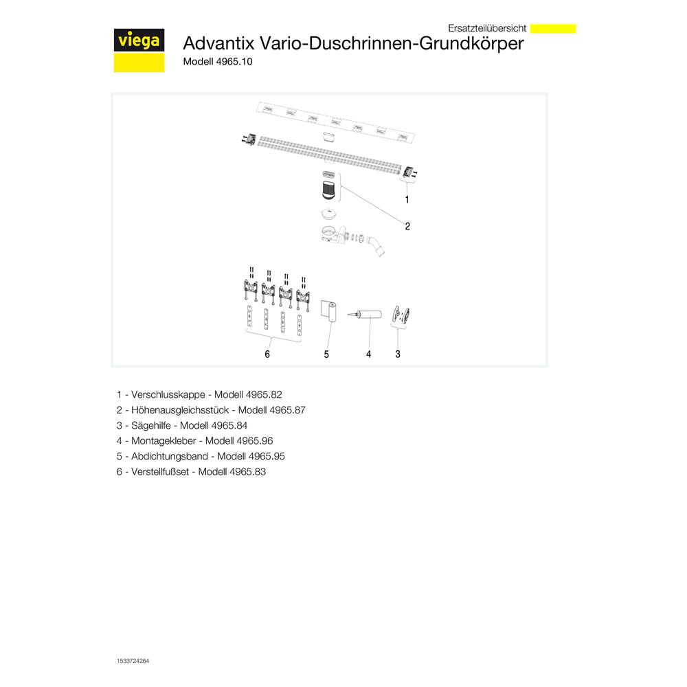 Viega Advantix Duschrinnen-Grundkörper Vario 4965.10, DN 40/50, Länge 300-1200mm, Kunstst... VIEGA-686277 4015211686277 (Abb. 5)