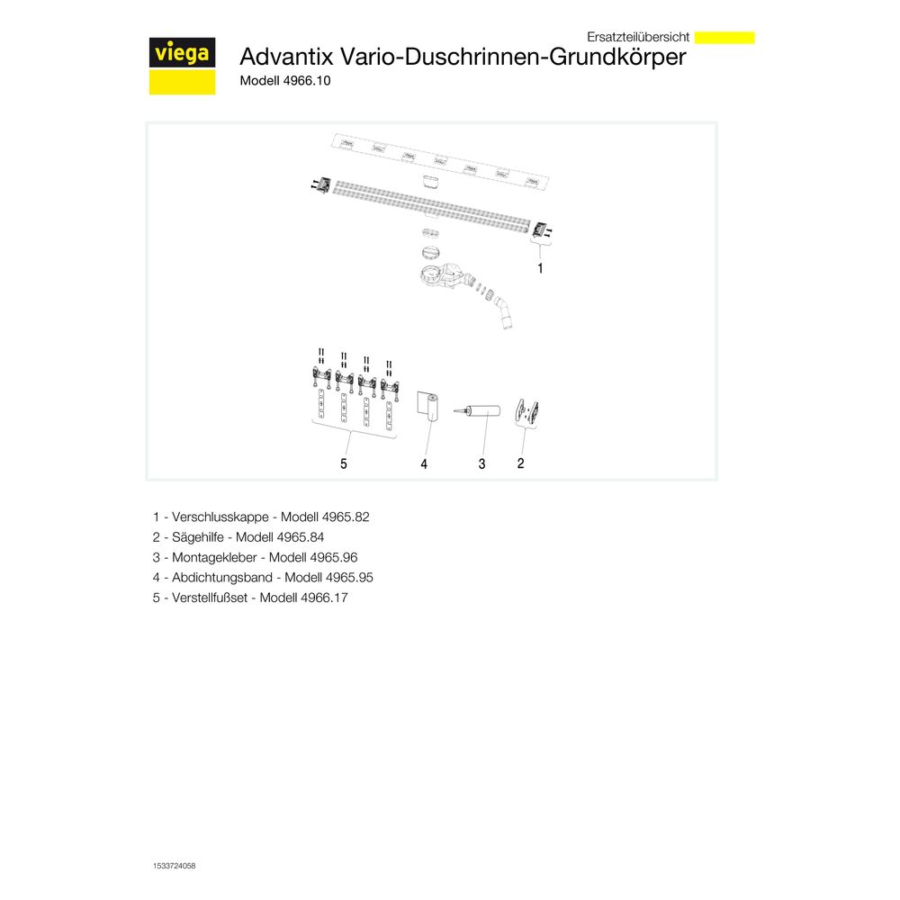 Viega Advantix Duschrinnen-Grundkörper Vario 4966.10, 300-1200mm, Kunststoff... VIEGA-721671 4015211721671 (Abb. 5)
