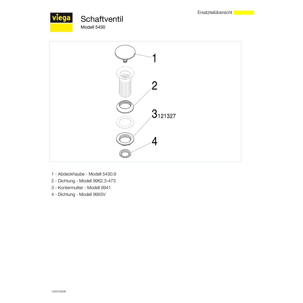 Viega Schaftventil 5430, G 1 1/4" x 63x50mm, Messing verchromt, nicht verschließbar... VIEGA-492571 4015211492571 (Abb. 4)