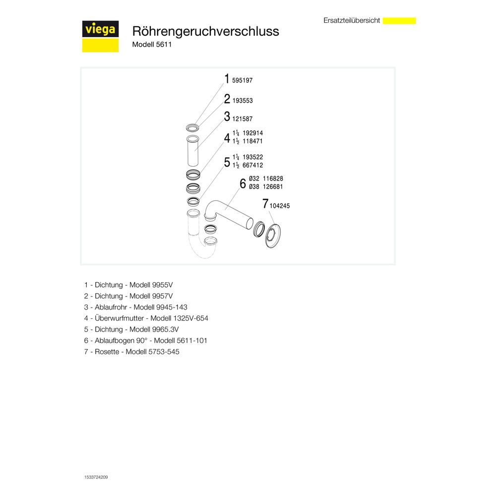 Viega Röhrengeruchverschluss 5611, G 1 1/2" x G 1 1/2", Messing verchromt... VIEGA-122515 4015211122515 (Abb. 4)
