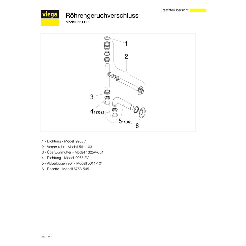 Viega Röhrengeruchverschluss 5611.02, G 1 1/4" x G 1" 1/4G x 240mm, Messing verchromt... VIEGA-109950 4015211109950 (Abb. 4)