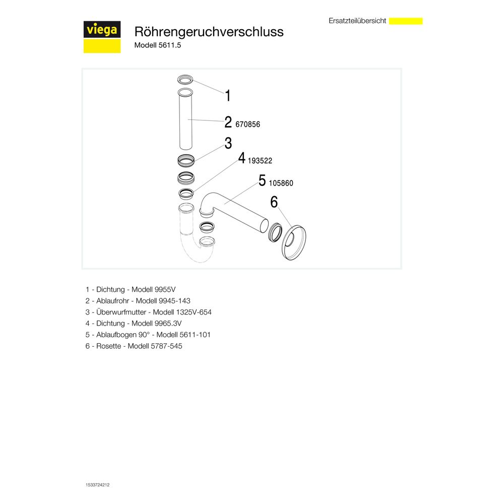 Viega Röhrengeruchverschluss Plus-Sifon 5611.5, G 1 1/4" x G 1 1/4", Messing verchromt... VIEGA-101572 4015211101572 (Abb. 4)