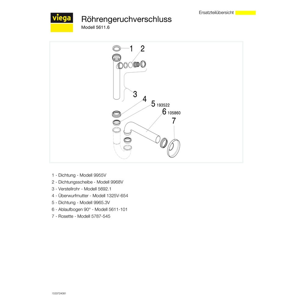 Viega Röhrengeruchverschluss Plus-Sifon 5611.6, G 1 1/4" x G 1 1/4", Messing verchromt... VIEGA-445577 4015211445577 (Abb. 3)