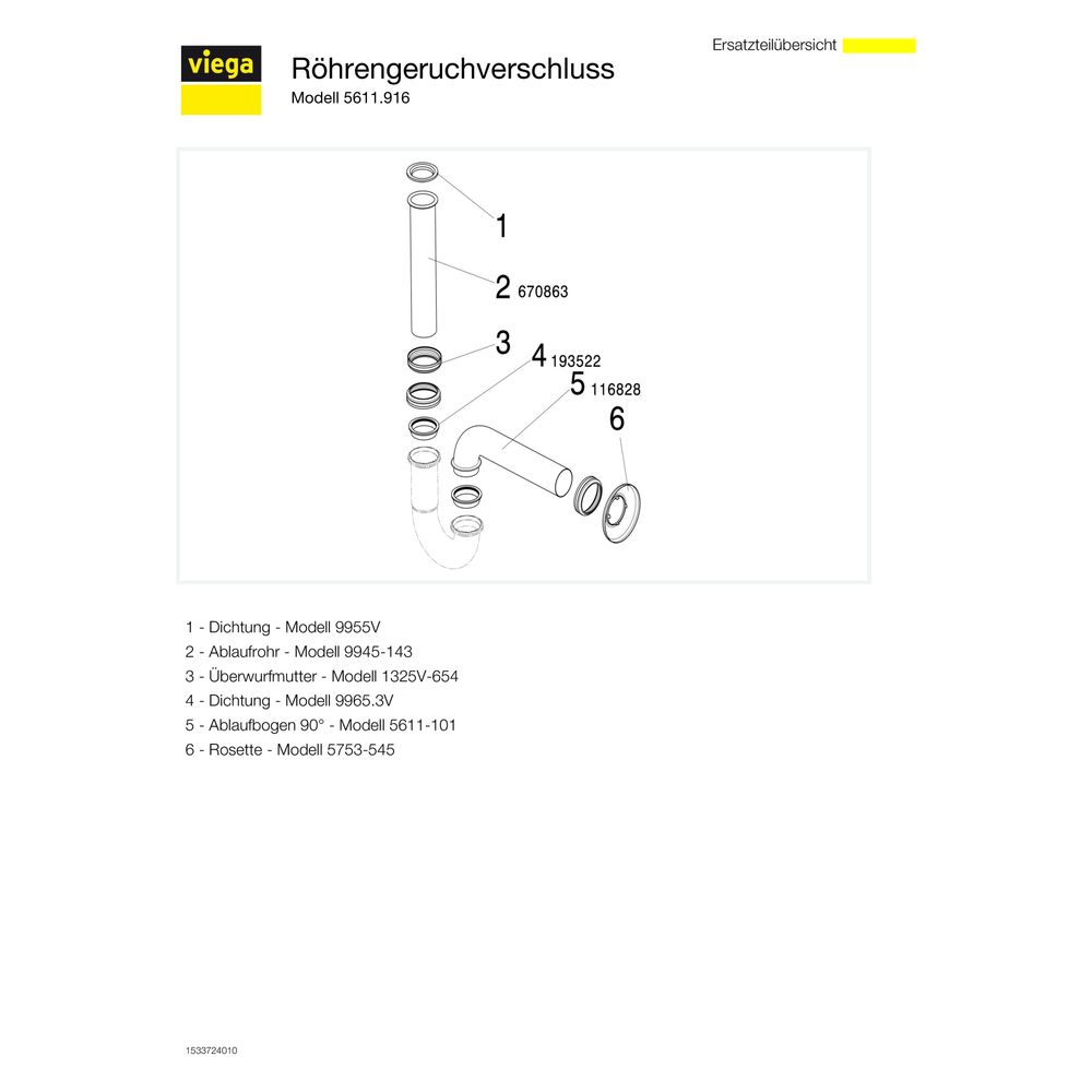 Viega Röhrengeruchverschluss 5611.916, G 1 1/4" x G 1 1/4", Messing verchromt... VIEGA-193645 4015211193645 (Abb. 4)