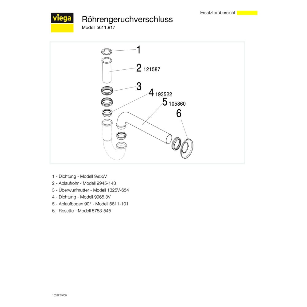 Viega Röhrengeruchverschluss 5611.917, G 1 1/4" x G 1 1/4", Messing verchromt... VIEGA-193638 4015211193638 (Abb. 4)