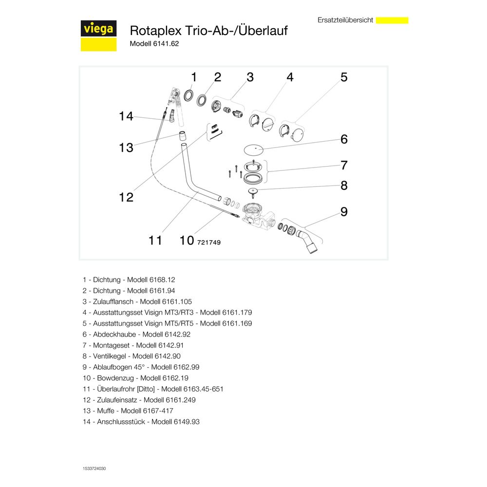 Viega Rotaplex Funktionseinheit Trio 6141.62, d. 725mm x DN 40/50, Weiß... VIEGA-727949 4015211727949 (Abb. 5)