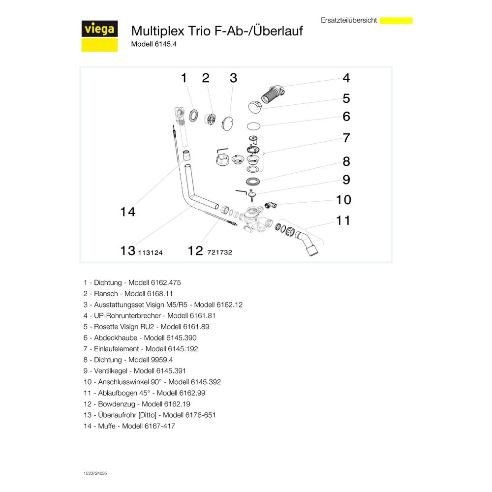 Viega Multiplex Trio Ab- und Überlauf F 6145.4, DN 40/50, Bowdenzug-Länge 560mm, Länge/Hö... VIEGA-672027 4015211672027 (Abb. 4)