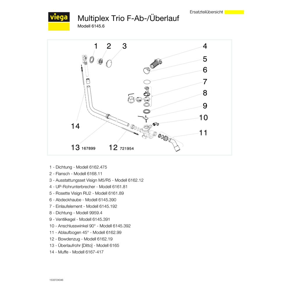 Viega Multiplex Trio Ab- und Überlauf F 6145.6, DN 40/50, Bowdenzug-Länge 1070mm, Länge/H... VIEGA-675479 4015211675479 (Abb. 4)