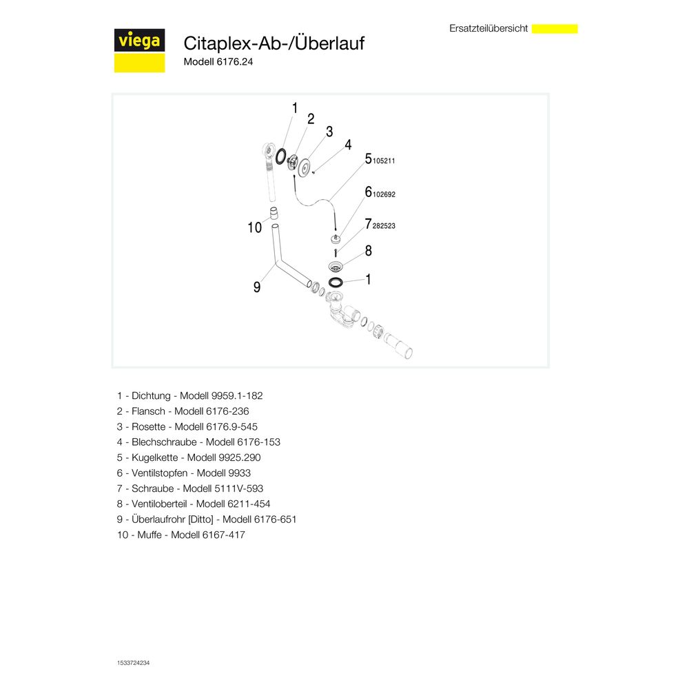 Viega Citaplex Ab- und Überlaufgarnitur 6176.24, Ablauf waagerecht, DN 40/50, Chromnickel... VIEGA-105563 4015211105563 (Abb. 4)