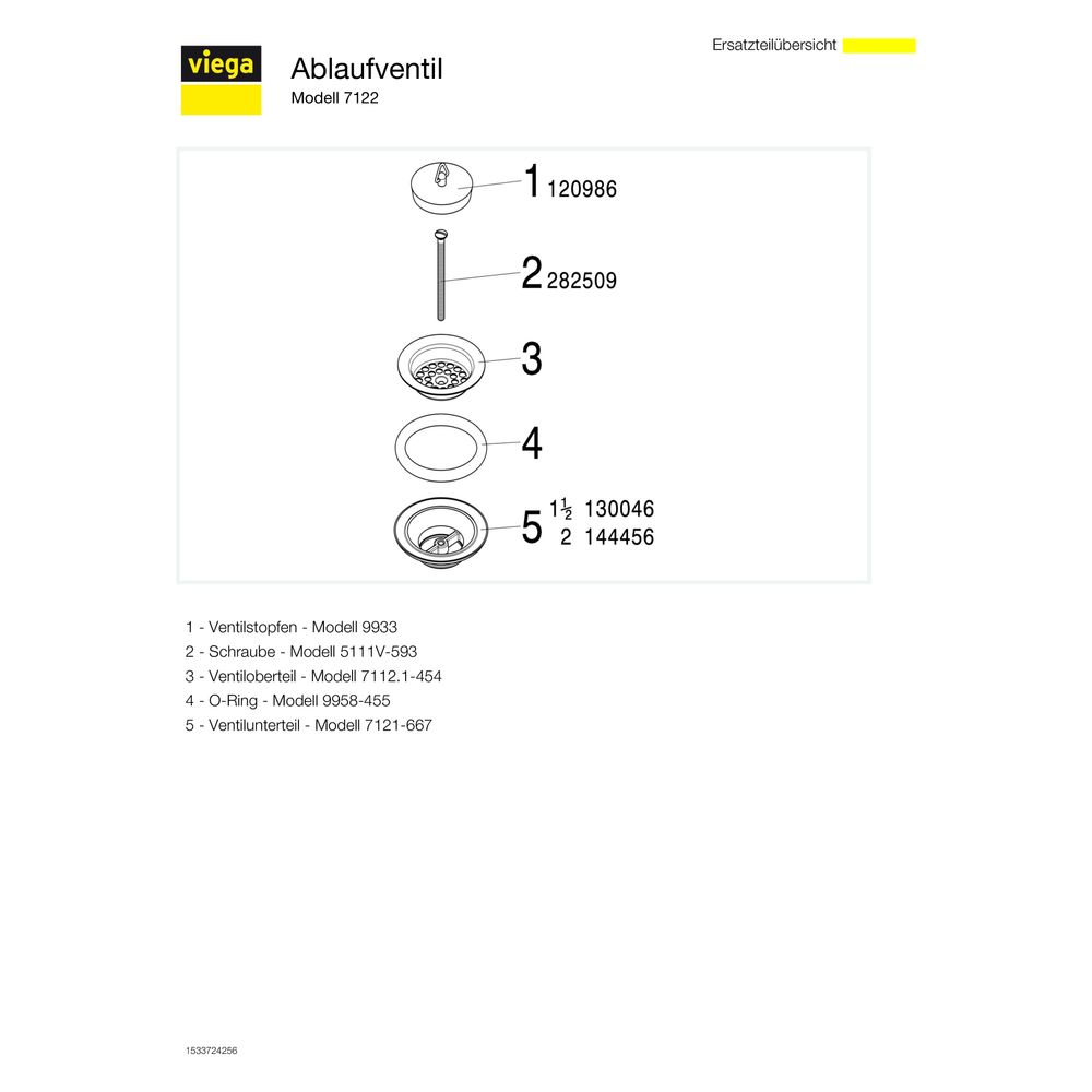 Viega Ablaufventil 7122, G 2" x 80mm, Messing... VIEGA-116354 4015211116354 (Abb. 3)