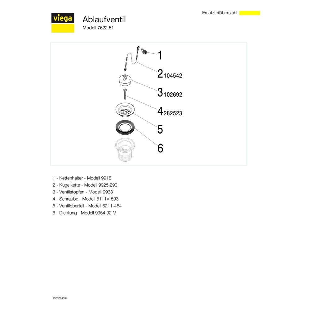 Viega Ablaufventil 7622.51, G 1 1/2" x 70mm, Kunststoff, Weiß... VIEGA-109233 4015211109233 (Abb. 3)