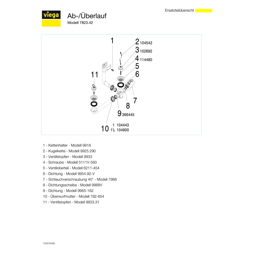 Viega Ab- und Überlaufgarnitur 7823.42, G 1 1/2" x 70mm x 100-270mm, Kunststoff... VIEGA-107116 4015211107116 (Abb. 3)