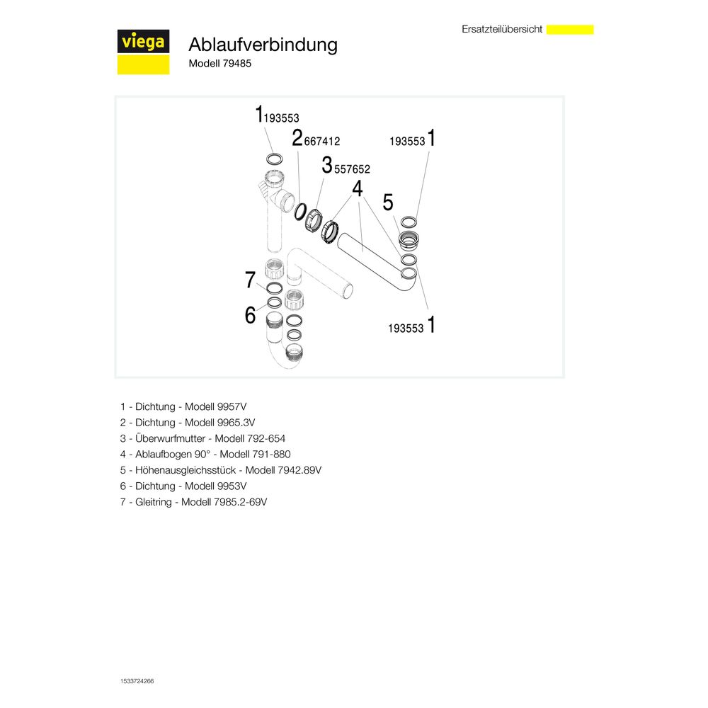Viega Ablaufverbindung 79485, G 1 1/2" x 40mm x 90-310mm, Kunststoff, Weiß... VIEGA-108496 4015211108496 (Abb. 3)