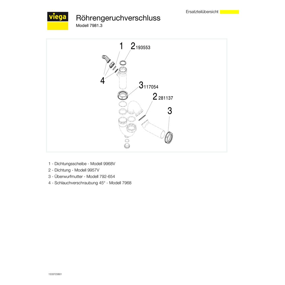 Viega Röhrengeruchverschluss 7981.3, G 1 1/2" x 50mm, Kunststoff, Weiß... VIEGA-107253 4015211107253 (Abb. 3)