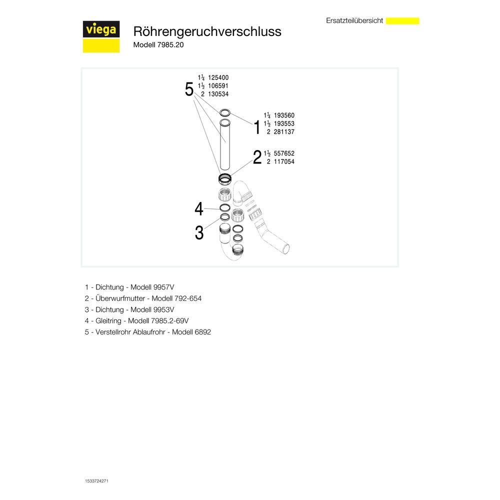 Viega Röhrengeruchverschluss 7985.20, G 1 1/2" x 50mm, Kunststoff, Weiß... VIEGA-102821 4015211102821 (Abb. 4)