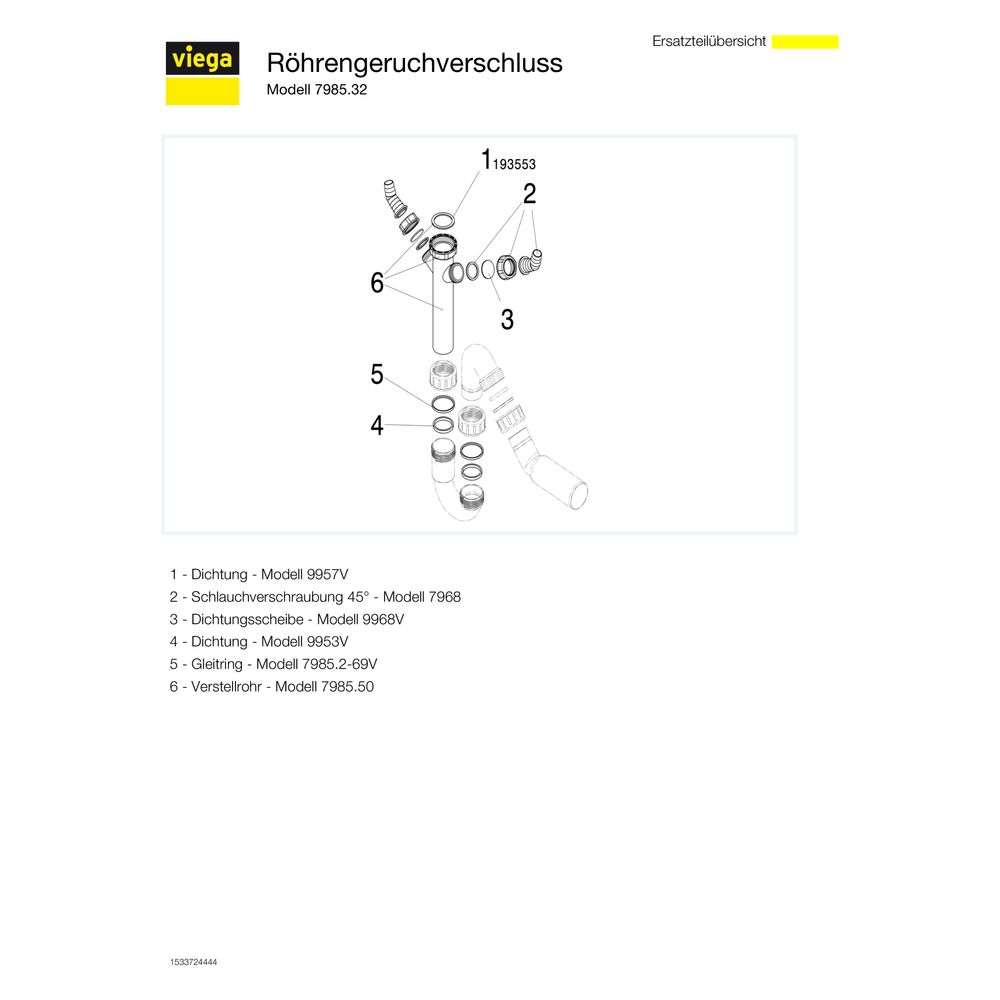 Viega Röhrengeruchverschluss 7985.32, G 1 1/2" x 50mm, Kunststoff, Weiß... VIEGA-694166 4015211694166 (Abb. 4)