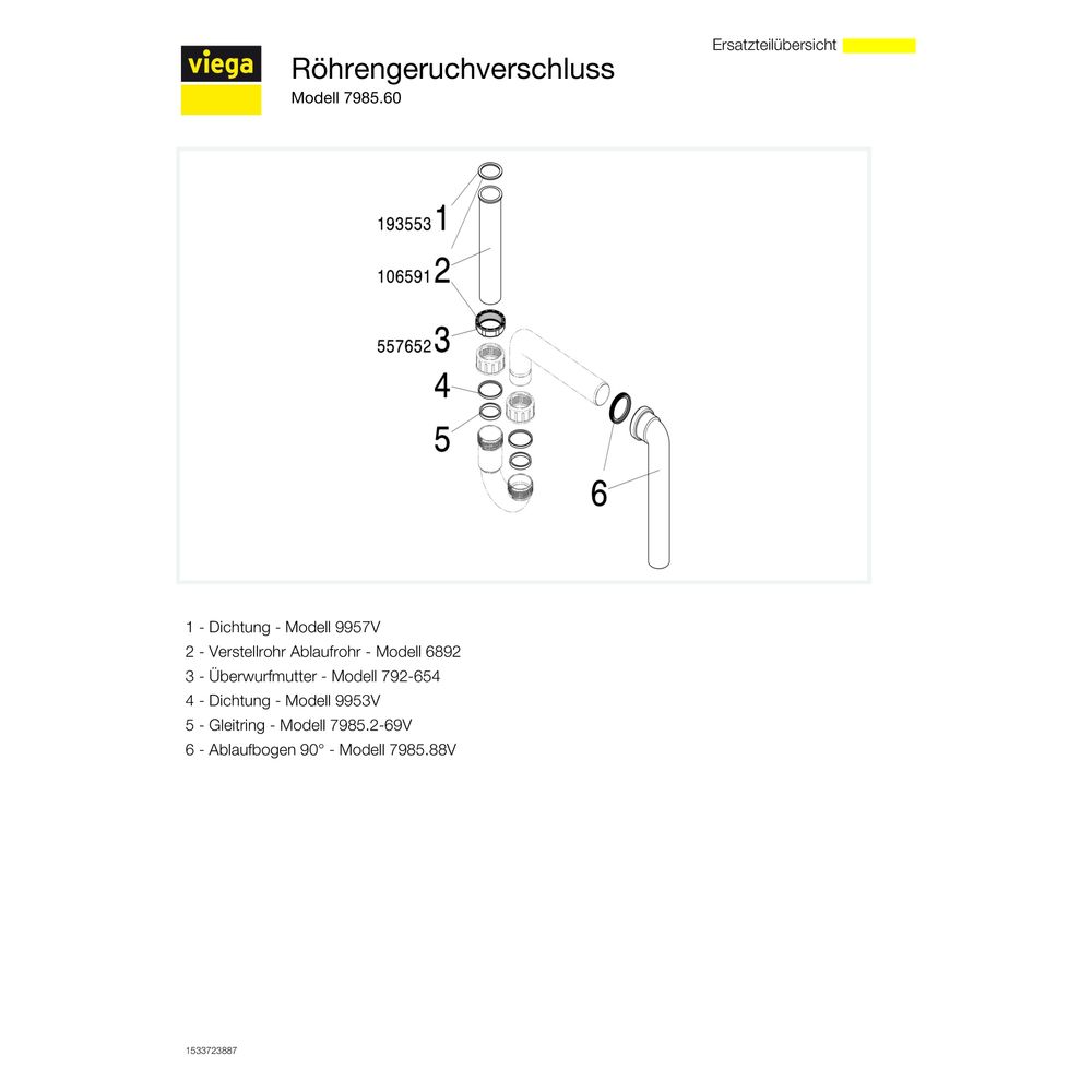 Viega Röhrengeruchverschluss 7985.60, G 1 1/2" x 50mm, Kunststoff, Weiß... VIEGA-129279 4015211129279 (Abb. 4)