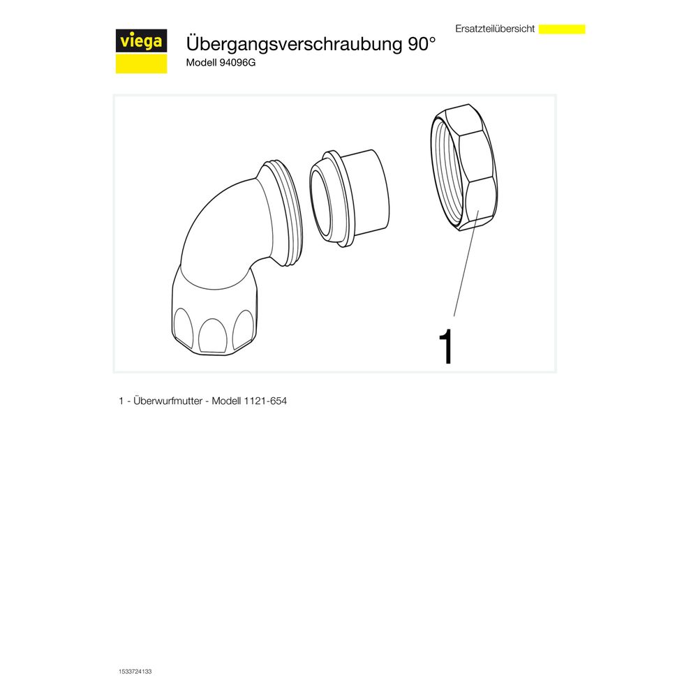 Viega Übergangsverschraubung 90 Grad 94096G konischdichtend, d. 22mm x Rp 3/4", Messing/R... VIEGA-107338 4015211107338 (Abb. 3)