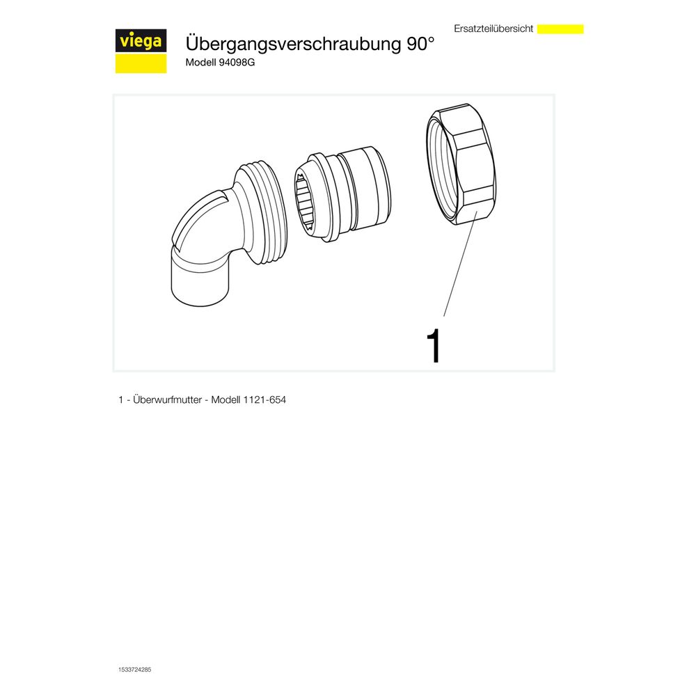 Viega Übergangsverschraubung 90 Grad 94098G konischdichtend, d. 28mm x R 1", Messing/Rotg... VIEGA-144128 4015211144128 (Abb. 3)