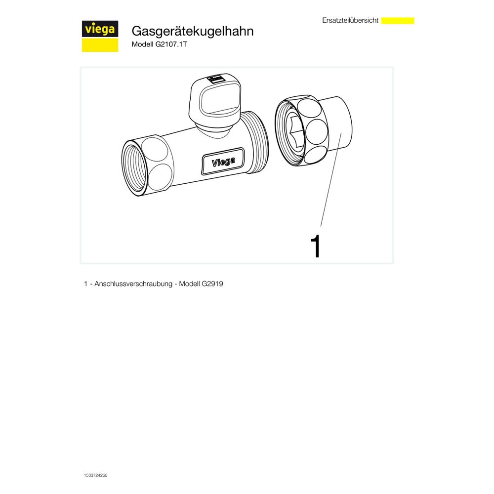 Viega Gasgeräte-Kugelhahn TAE G2107.1T in Rp3/4 Messing verchromt... VIEGA-526139 4015211526139 (Abb. 4)